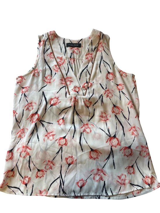 Ivanka Trump Tops - Ivanka Trump Sleeveless Floral Print Blouse V-Neck Lightweight Size Small White